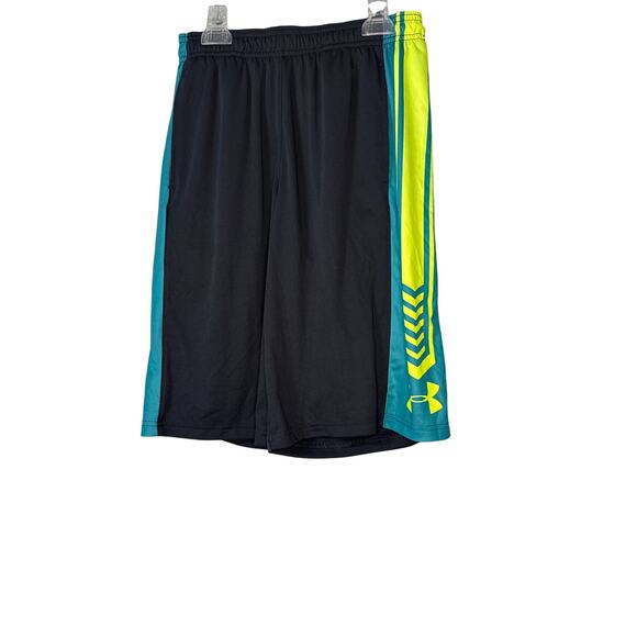 Under Armour Other - Under Armour Black Shorts with Teal and Yellow Stripes Youth Large
